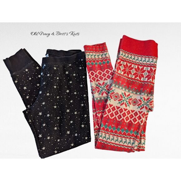 Bundle of 2 Christmas theme leggings (Old Navy/Britt's Knits)   Sz L - Picture 1 of 11